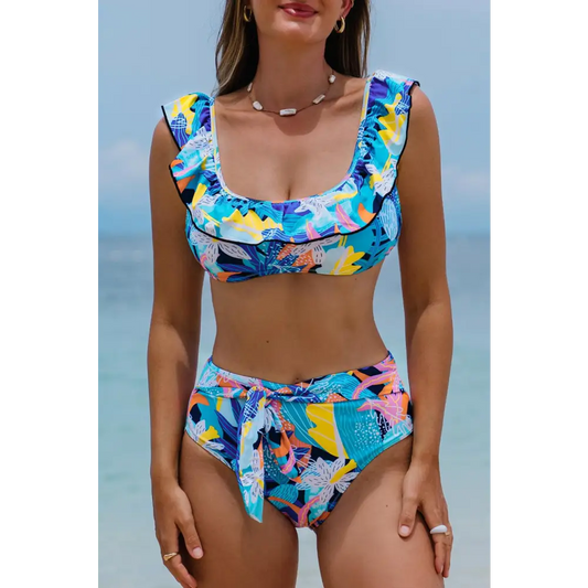 Ruffled Wide Strap Swim Top and Bottom Set - CM Fashion