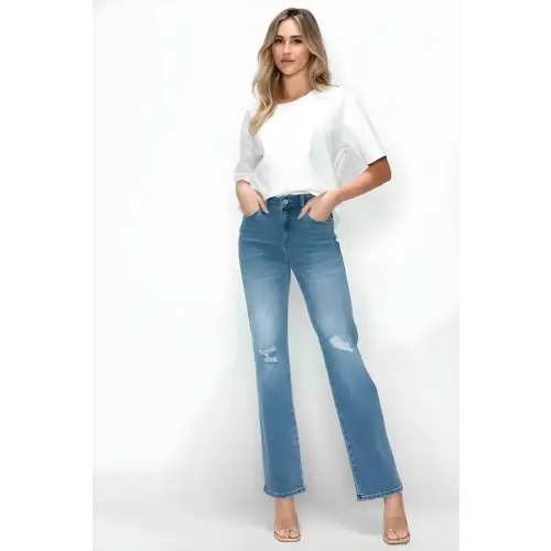 Distressed High Rise Straight Jeans