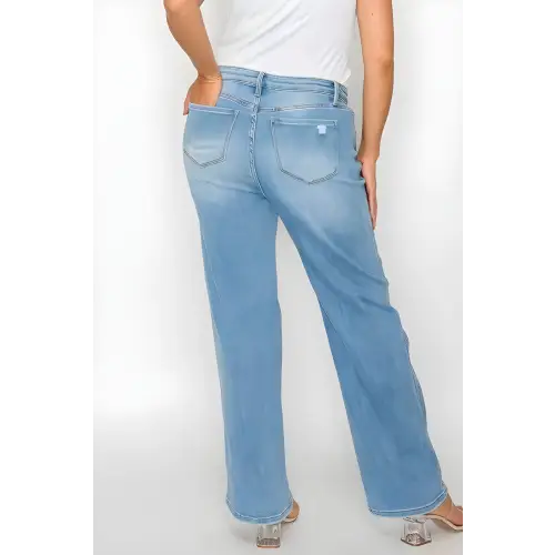 Distressed High Rise Straight Jeans