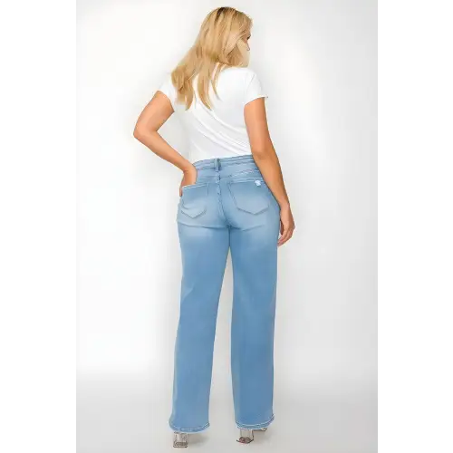 Distressed High Rise Straight Jeans