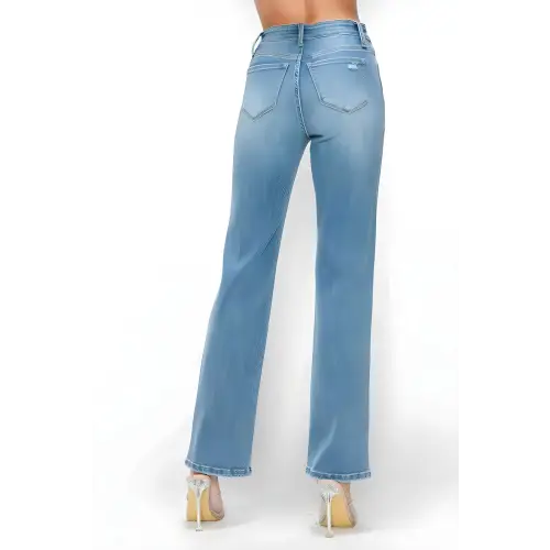 Distressed High Rise Straight Jeans