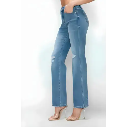 Distressed High Rise Straight Jeans