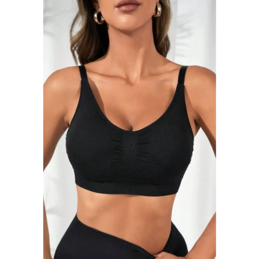 Scoop Neck Cropped Active Bra - Black / S - CynthiaMonica CM