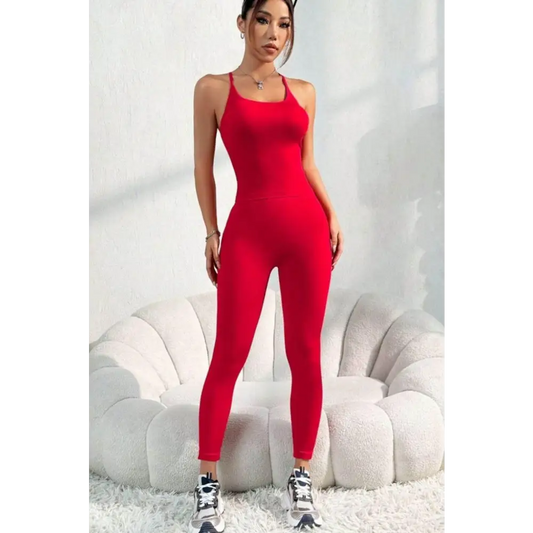 Scoop Neck Top and Pants Active Set - Red / S - CynthiaMonica CM