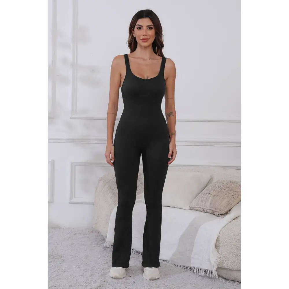 Scoop Neck Wide Strap Active Jumpsuit