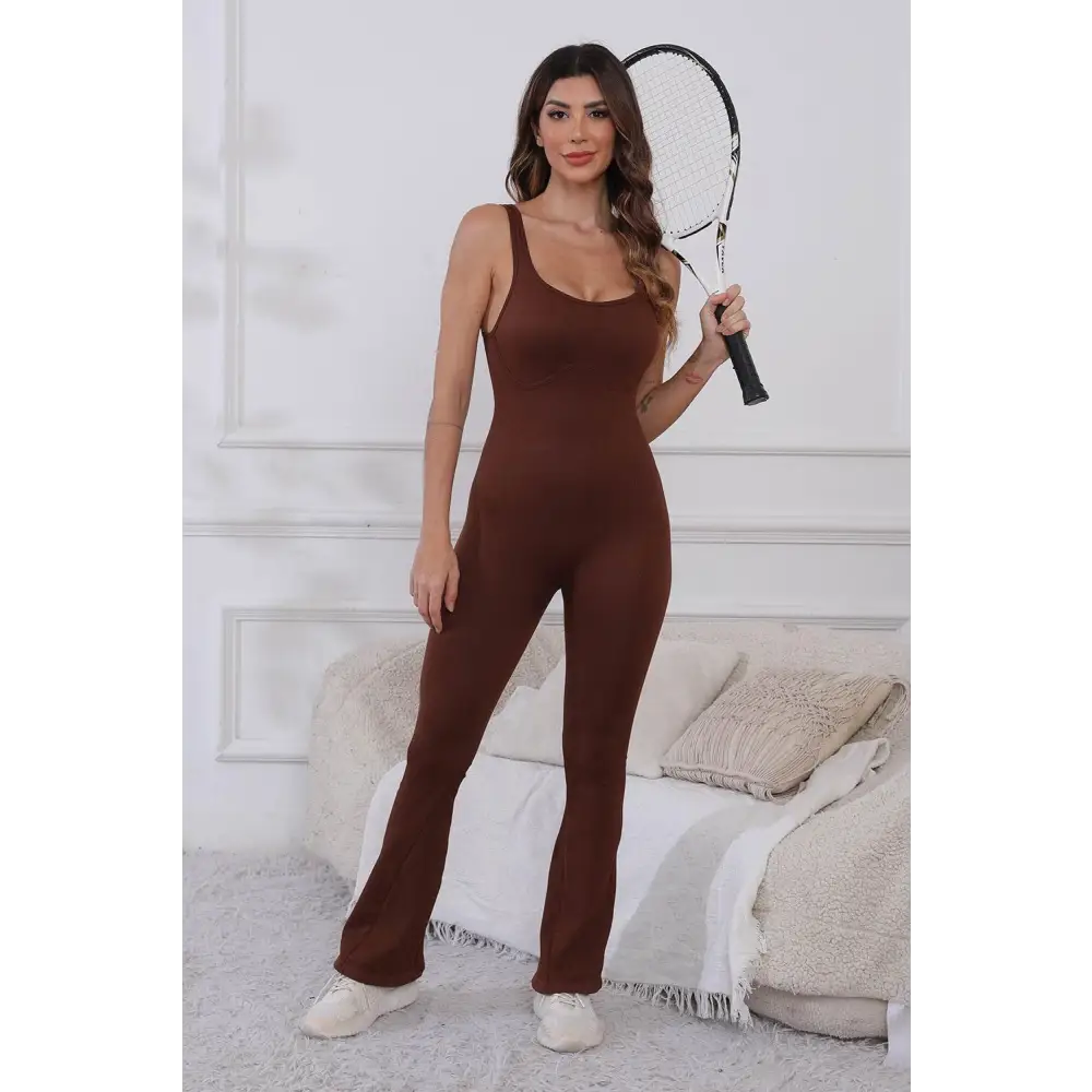 Scoop Neck Wide Strap Active Jumpsuit