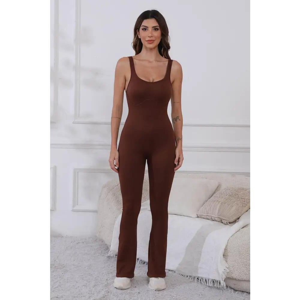 Scoop Neck Wide Strap Active Jumpsuit