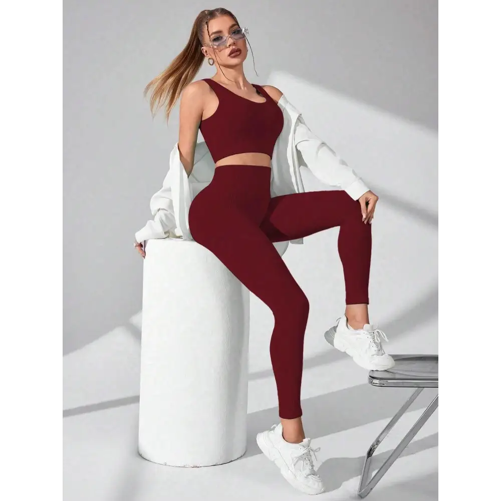 Scoop Neck Wide Strap Top and Pants Active Set