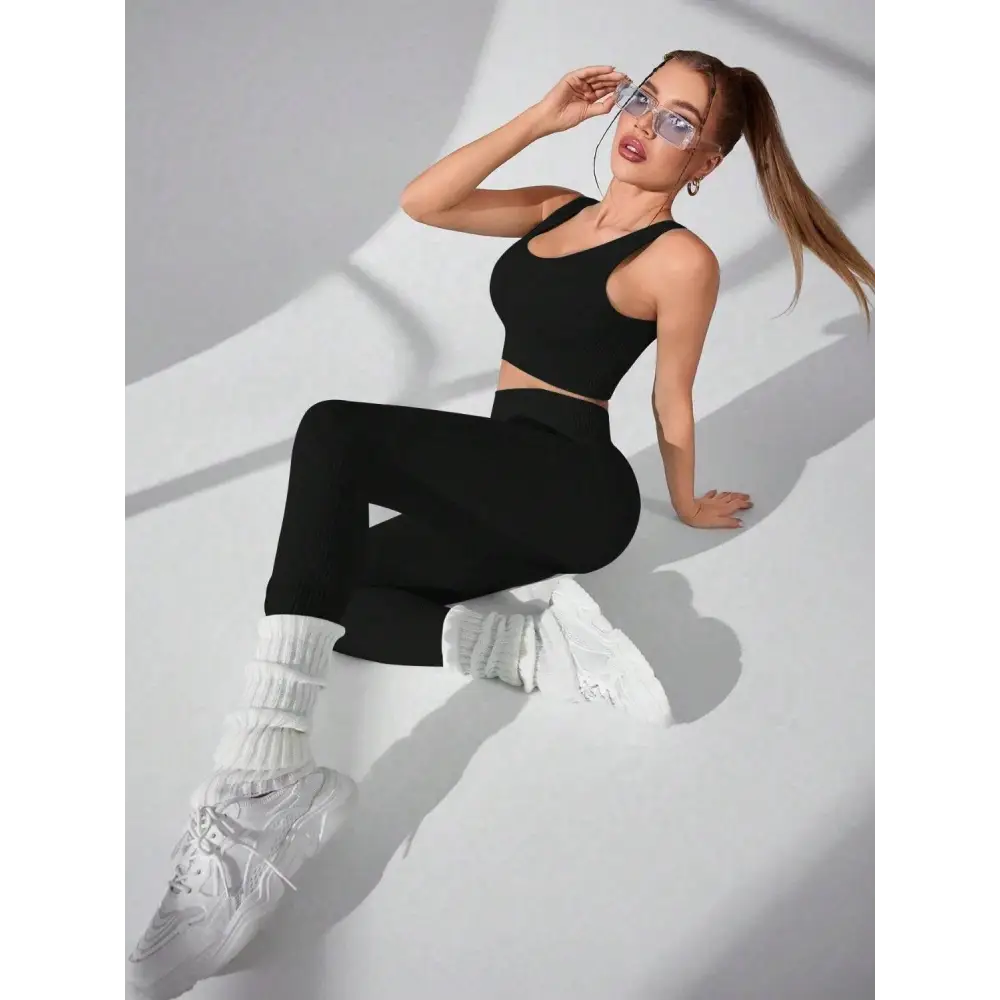 Scoop Neck Wide Strap Top and Pants Active Set