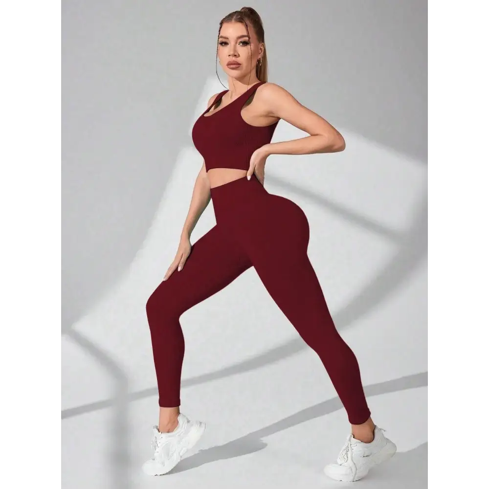 Scoop Neck Wide Strap Top and Pants Active Set