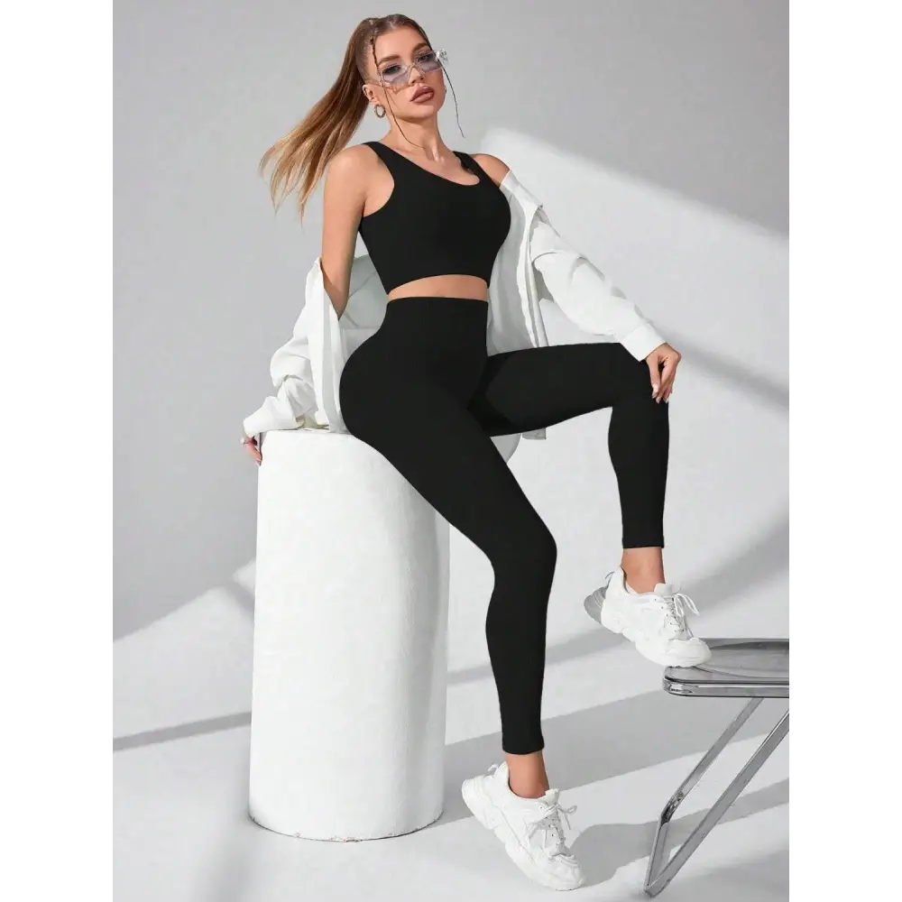 Scoop Neck Wide Strap Top and Pants Active Set