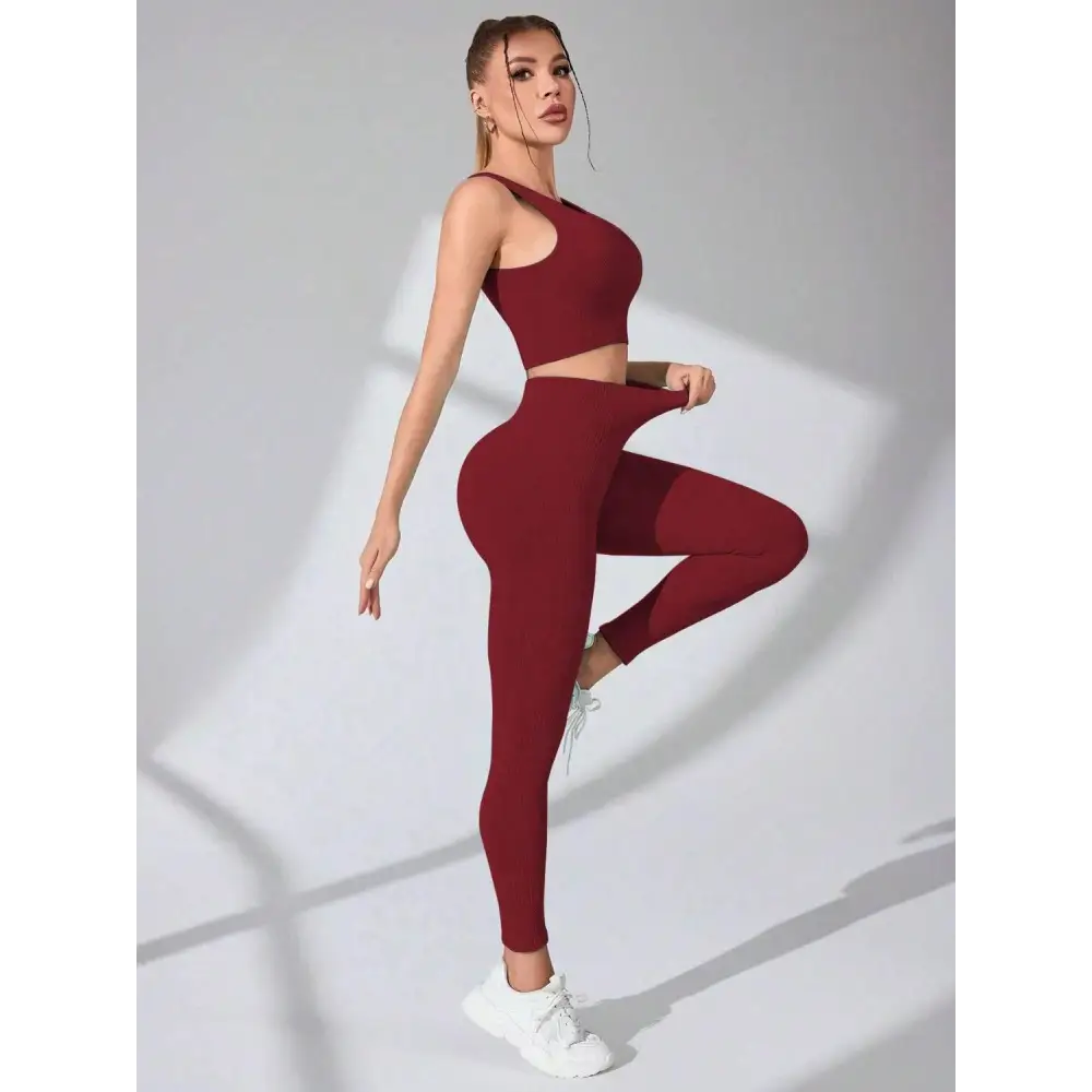 Scoop Neck Wide Strap Top and Pants Active Set