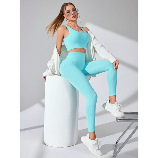 Scoop Neck Wide Strap Top and Pants Active Set - Tiffany Blue / S - CynthiaMonica CM