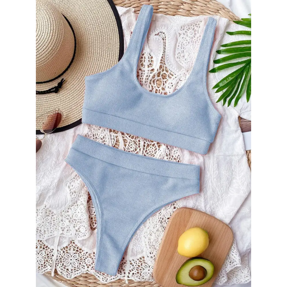 Scoop Neck Wide Strap Two-Piece Swim Set