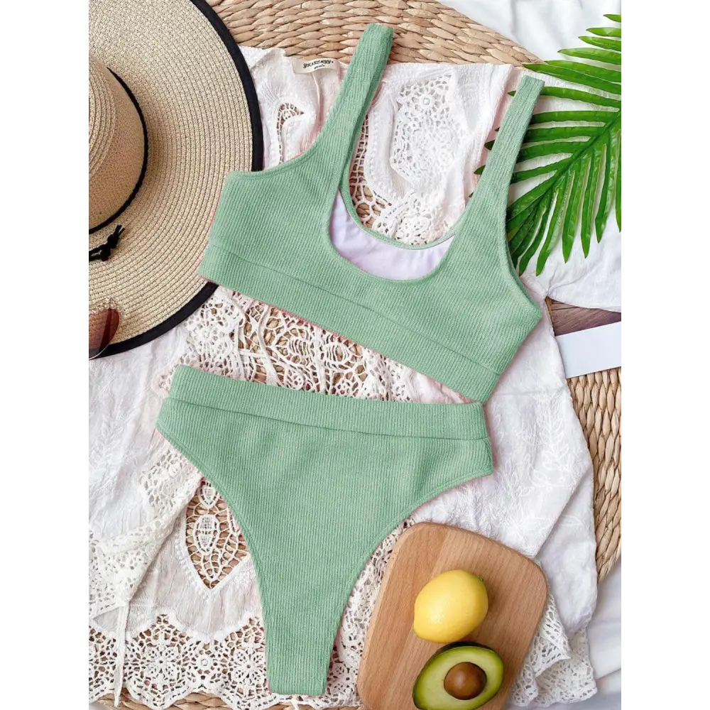 Scoop Neck Wide Strap Two-Piece Swim Set