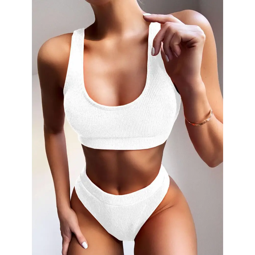 Scoop Neck Wide Strap Two-Piece Swim Set