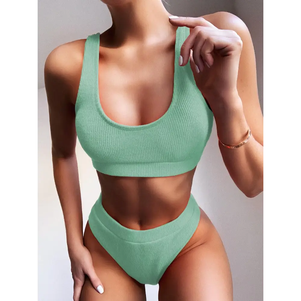 Scoop Neck Wide Strap Two-Piece Swim Set