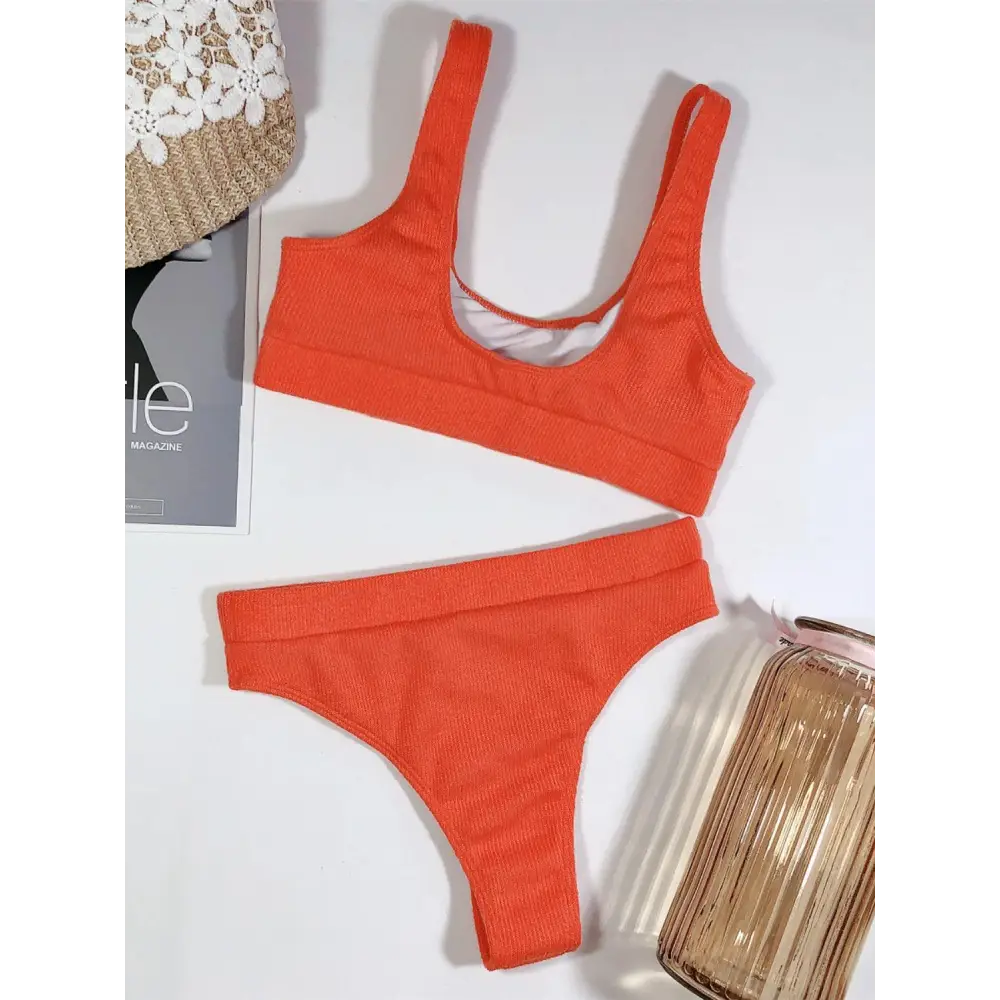 Scoop Neck Wide Strap Two-Piece Swim Set