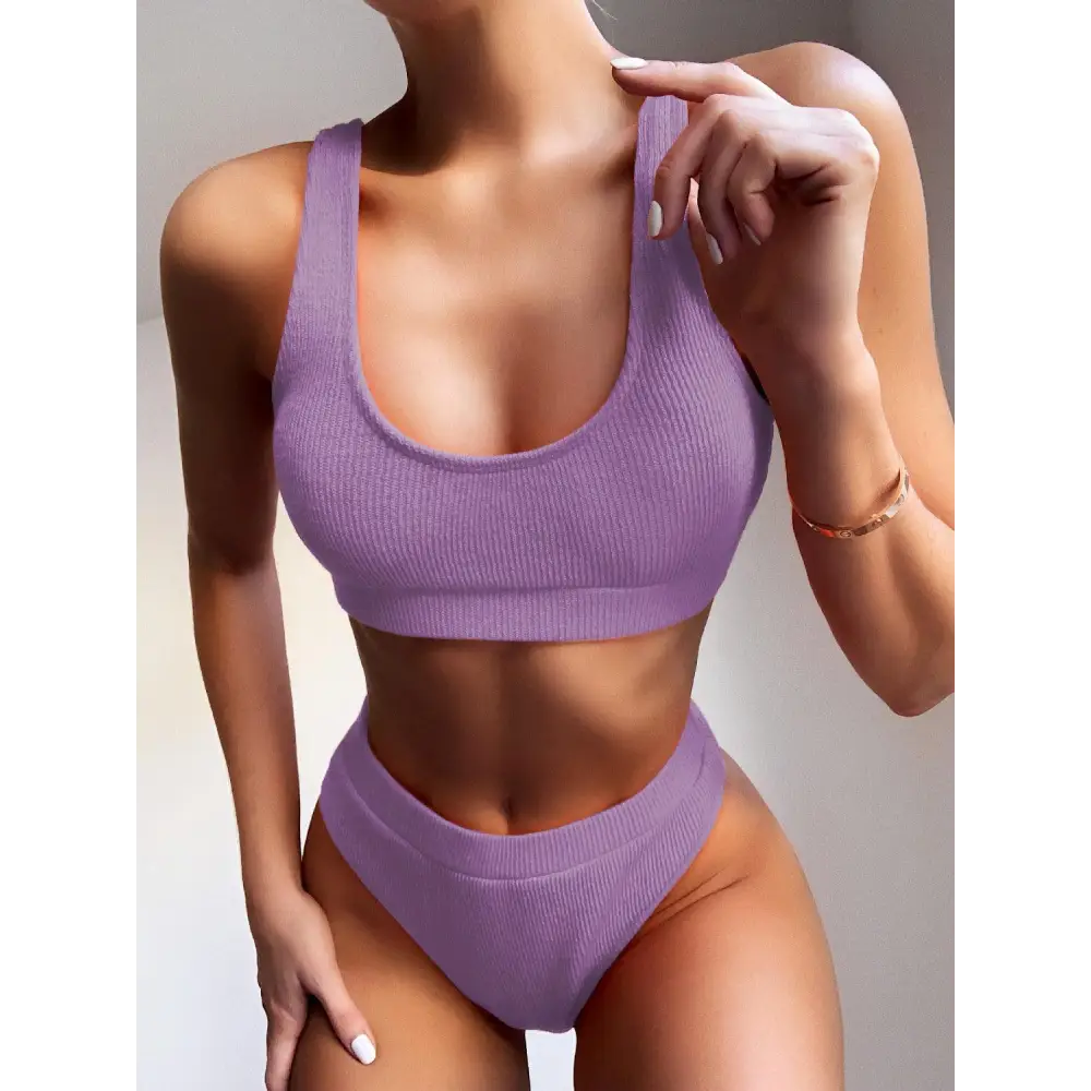 Scoop Neck Wide Strap Two-Piece Swim Set