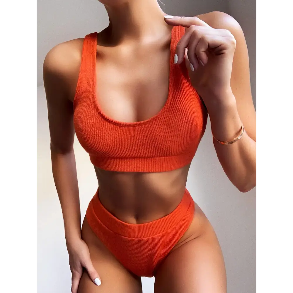 Scoop Neck Wide Strap Two-Piece Swim Set