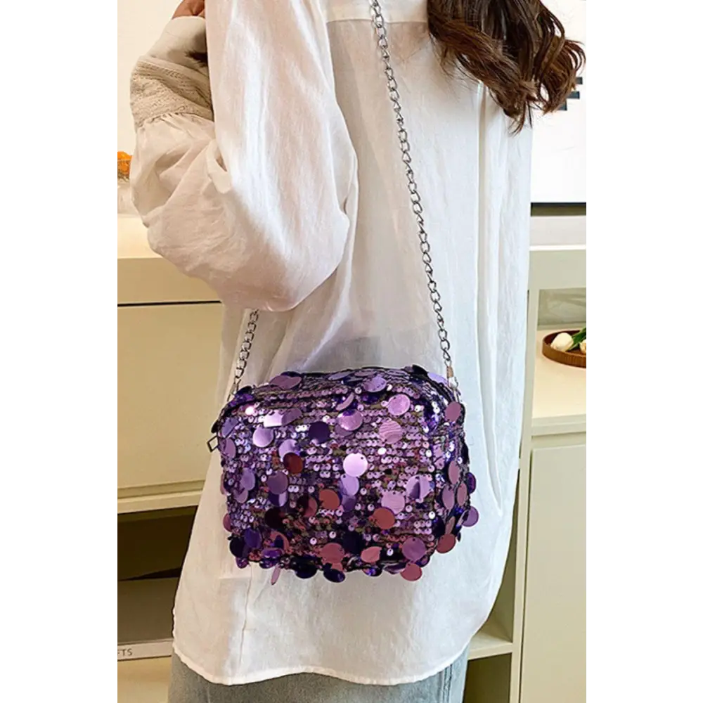 Dazzling Purple Sequin Chain Shoulder Bag for Night Glamour