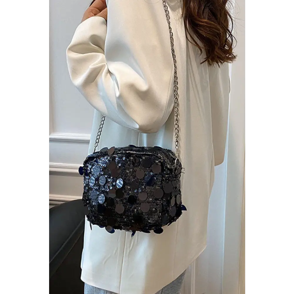 Dazzling Purple Sequin Chain Shoulder Bag for Night Glamour