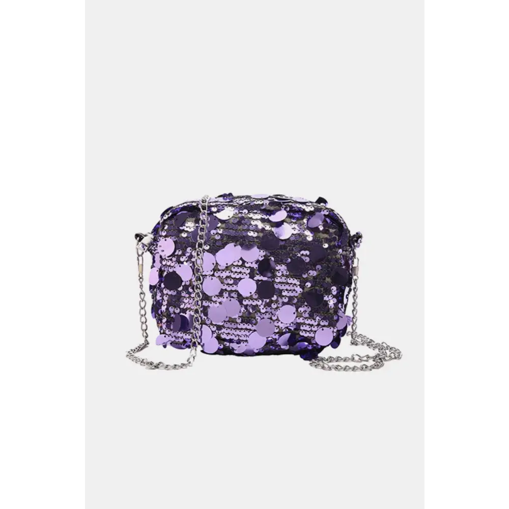 Dazzling Purple Sequin Chain Shoulder Bag for Night Glamour