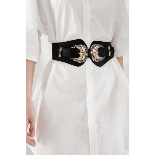 Shell Double Buckle Elastic Wide Belt - CM Fashion