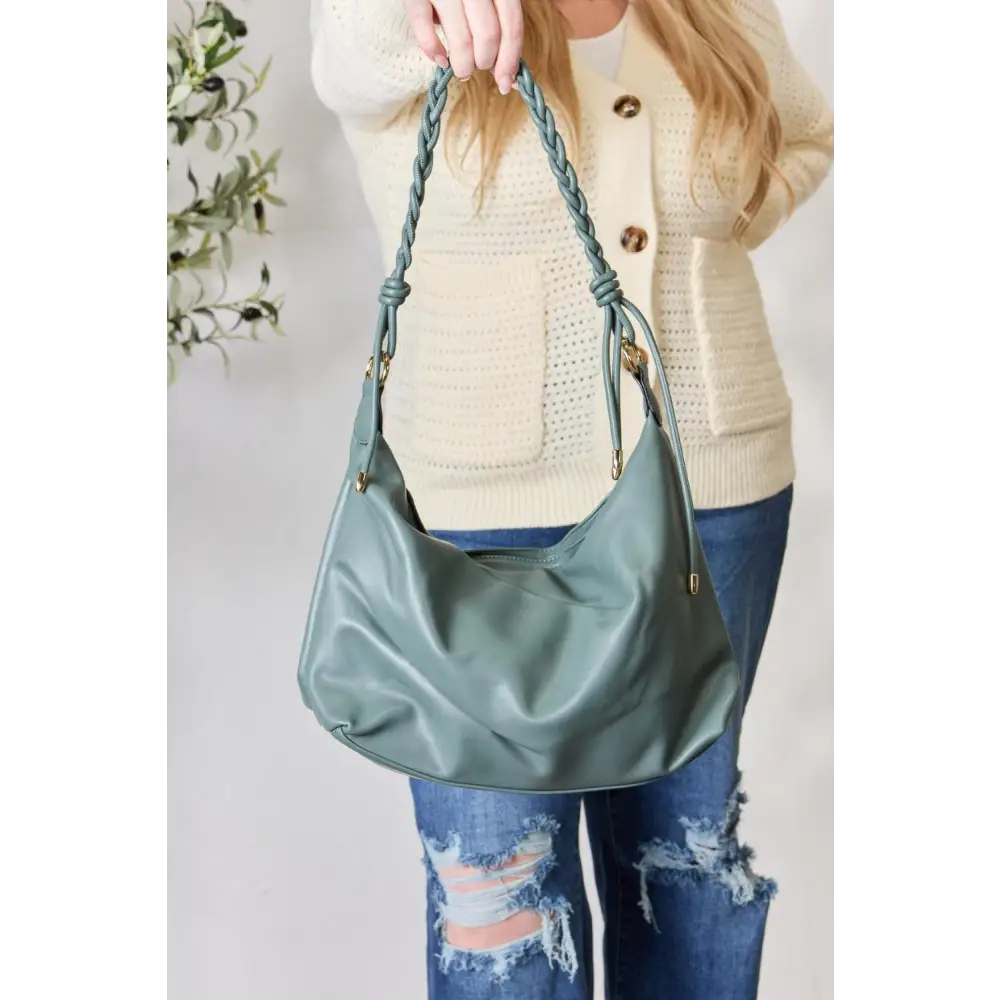 Stylish SHOMICO Braided Strap Shoulder Bag in Trendy Teal