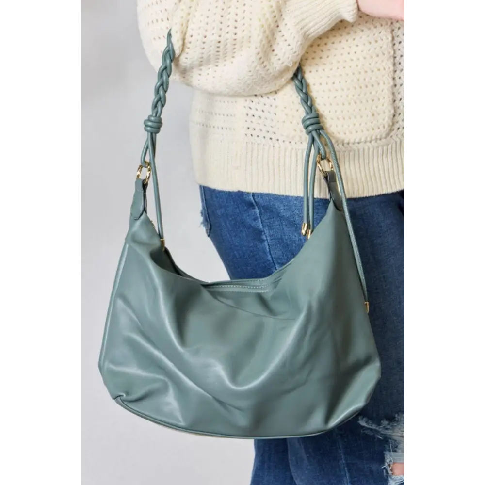 Stylish SHOMICO Braided Strap Shoulder Bag in Trendy Teal