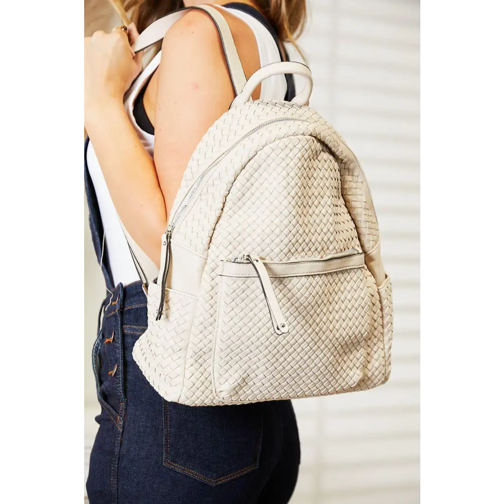 Stylish Shomico PU Leather Backpack with Chic Woven Texture