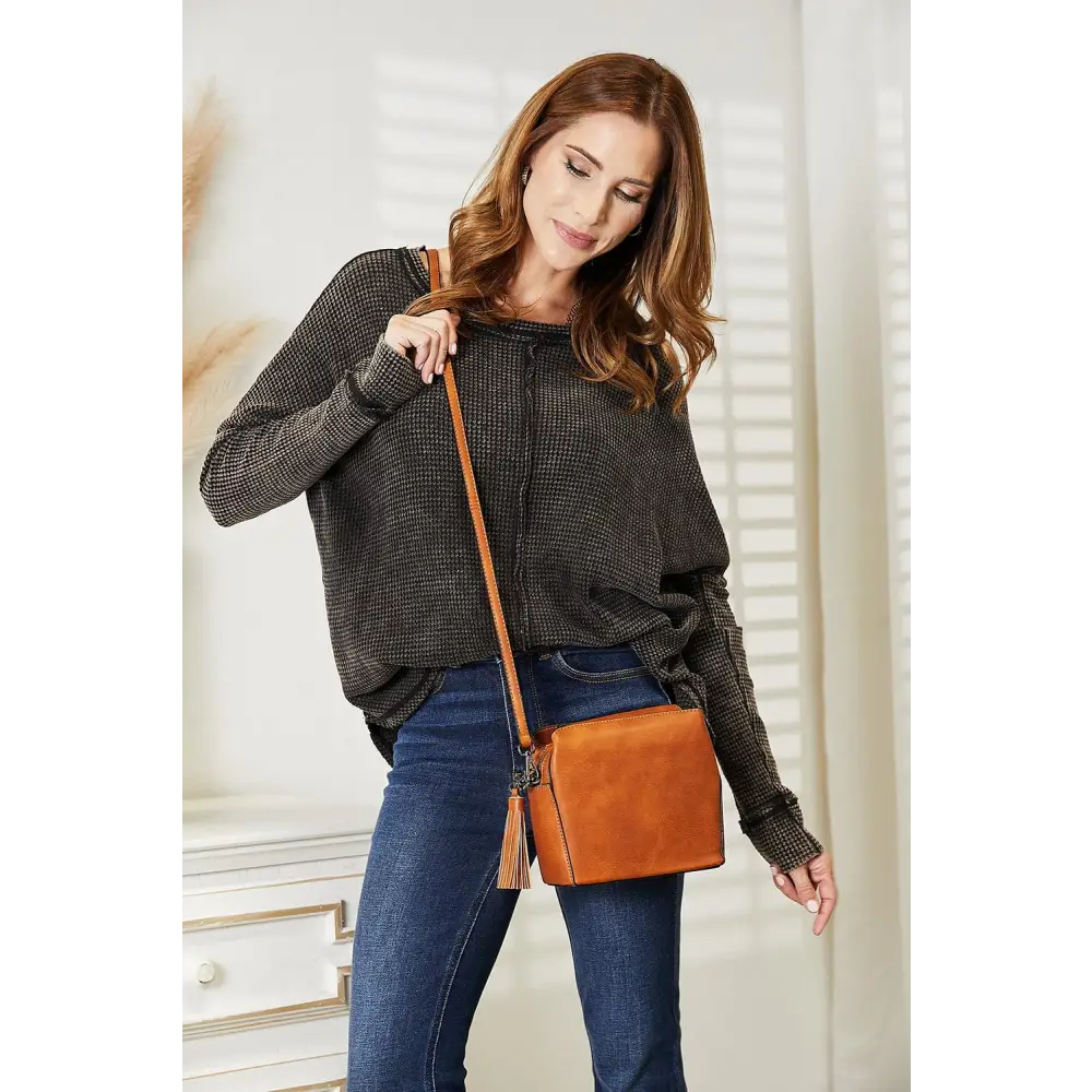 Shomico PU Leather Crossbody Bag Boasts Chic Tassel Charm