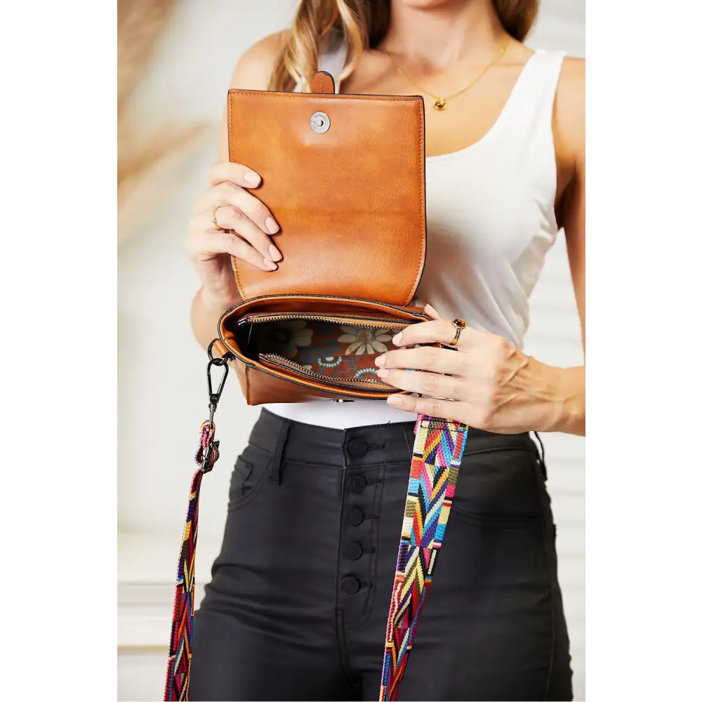 SHOMICO PU Leather Wide Strap Crossbody Bag