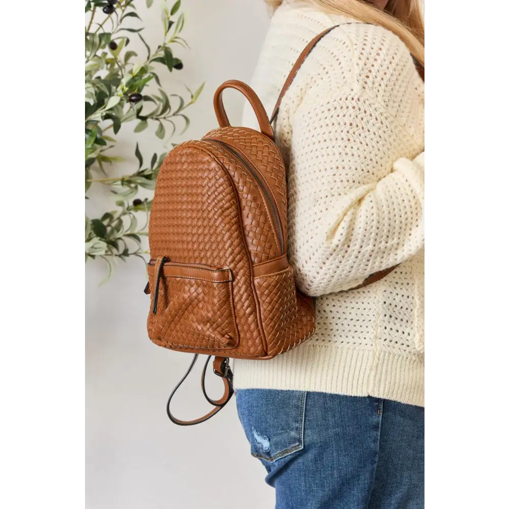 Stylish SHOMICO PU Leather Woven Backpack for Everyday Adventures