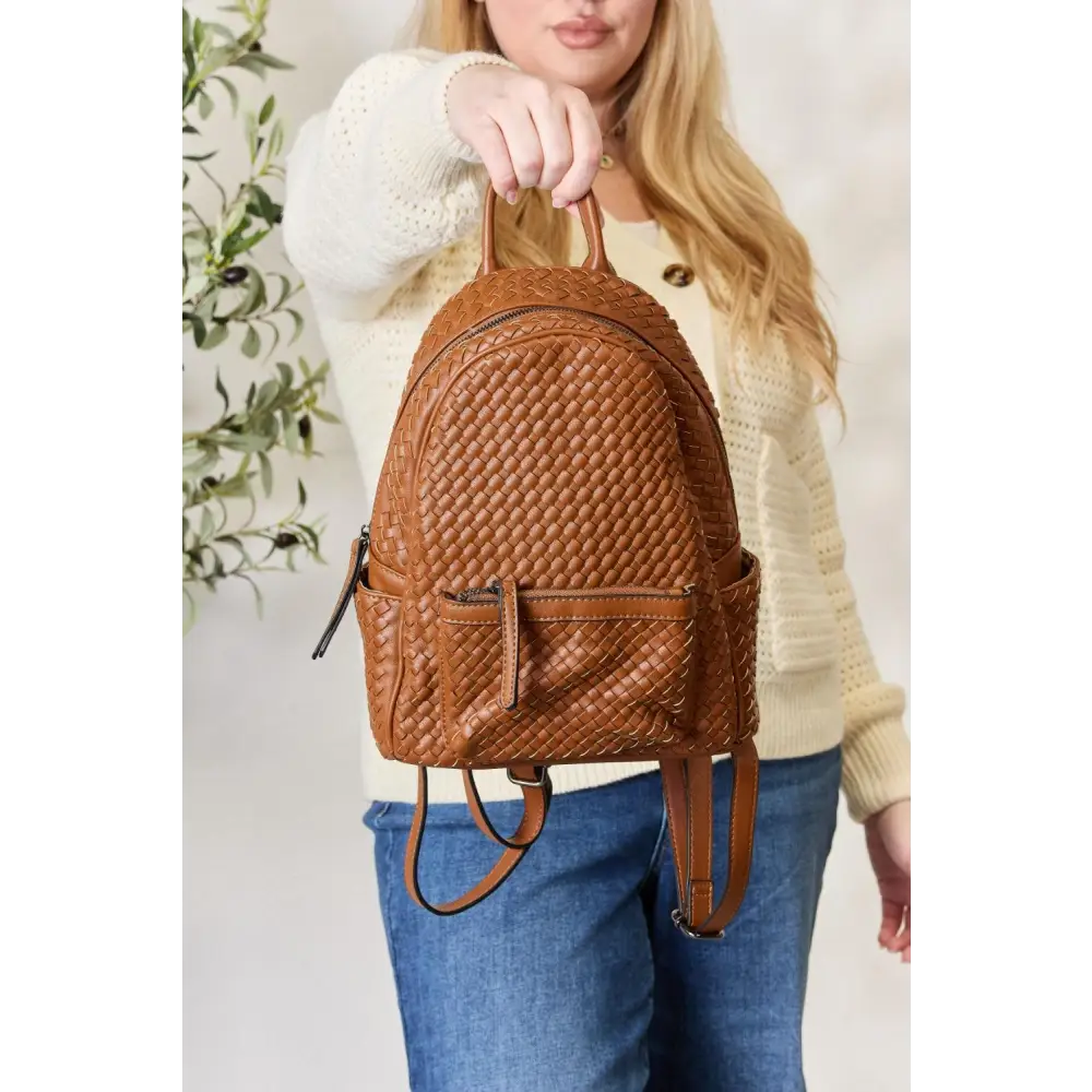 Stylish SHOMICO PU Leather Woven Backpack for Everyday Adventures