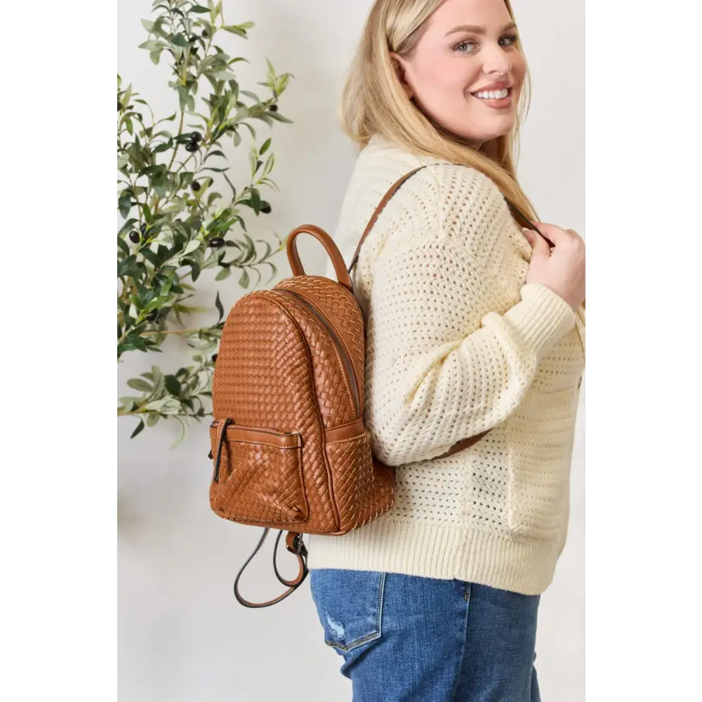 Stylish SHOMICO PU Leather Woven Backpack for Everyday Adventures