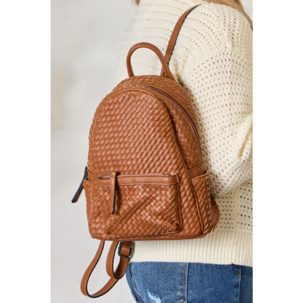 Stylish SHOMICO PU Leather Woven Backpack for Everyday Adventures