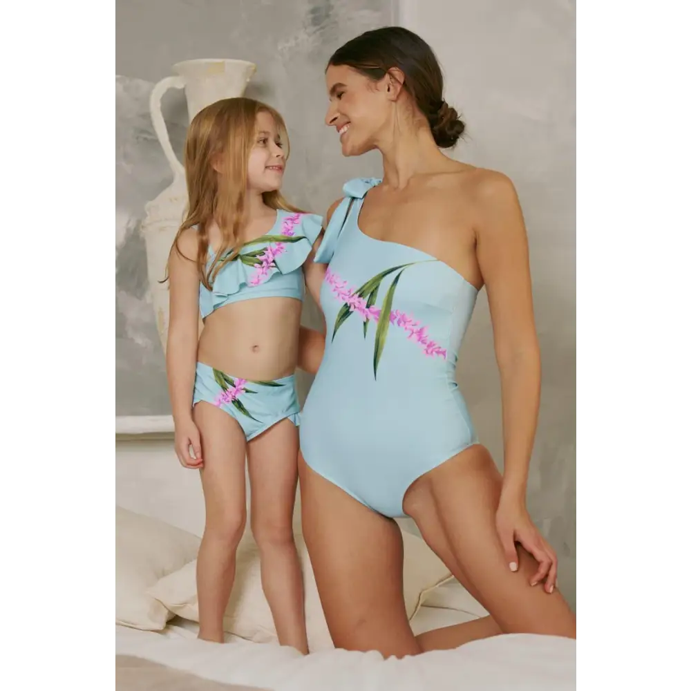 Floral One Shoulder Marina West Swim Suit for Mother-Daughter Duo