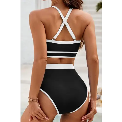 Sizzling Crisscross Contrast Trim Bikini Set for Beach Stunners