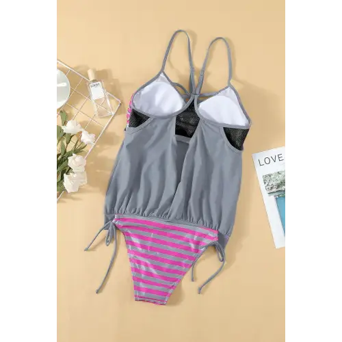 Sizzling Crisscross Striped Spaghetti Strap Tankini Set