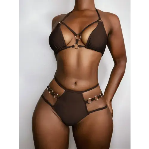 Cutout Halter Neck Two-Piece Bikini Set - CM Fashion