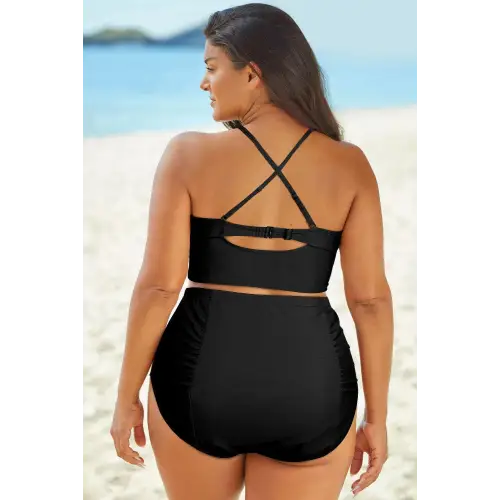 Sizzling Halter Neck Crisscross Ruched Two-Piece Swimsuit