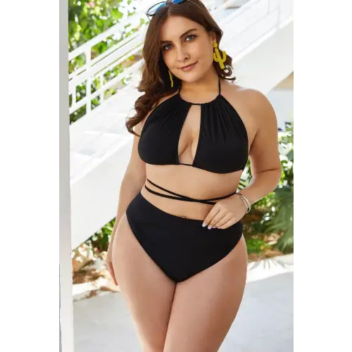 Sizzling Plus Size Cutout Tied Backless Bikini Set in Emerald Green