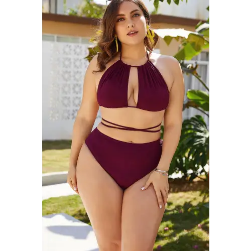 Sizzling Plus Size Cutout Tied Backless Bikini Set in Emerald Green