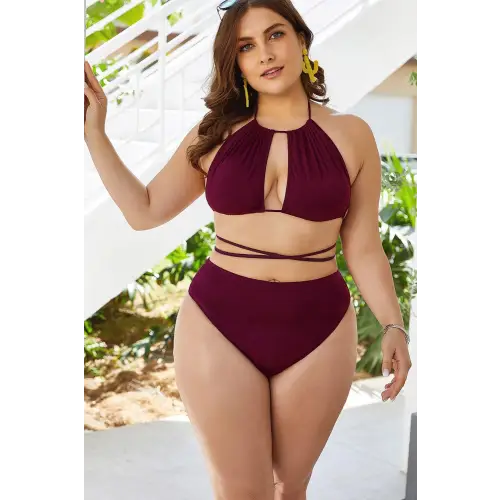 Sizzling Plus Size Cutout Tied Backless Bikini Set in Emerald Green