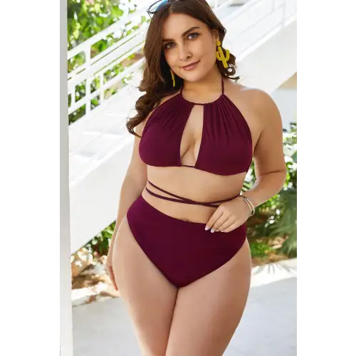 Sizzling Plus Size Cutout Tied Backless Bikini Set in Emerald Green