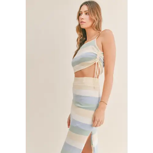 MABLE Striped Knit Cami and Midi Skirt Set - CM Fashion