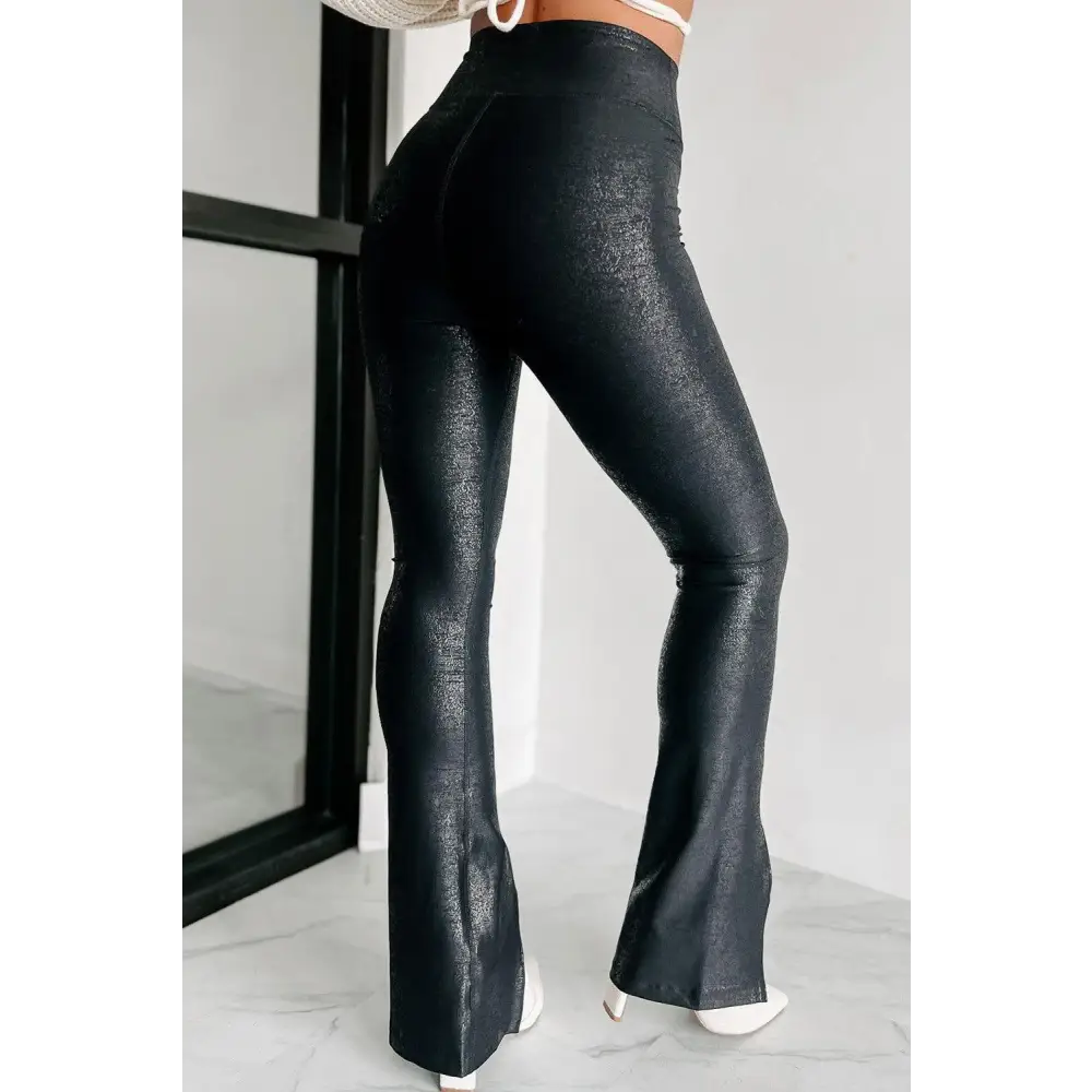 Sleek Black Faux Leather Splits High Waist Leggings for a Bold Look