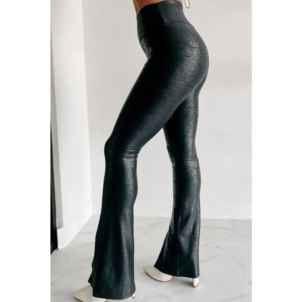 Sleek Black Faux Leather Splits High Waist Leggings for a Bold Look