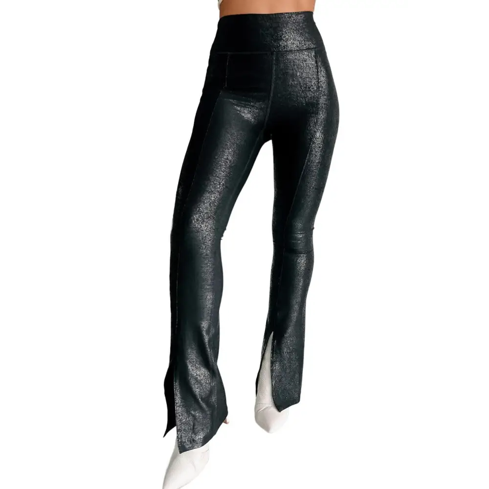 Sleek Black Faux Leather Splits High Waist Leggings for a Bold Look